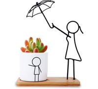 Céramique Succulente Pot,Pot de Fleur avec Bamboo Tray,Succulent Pots Cactus Pot,Plante en Pot pour Succulente,(Maman & Enfant)