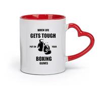 céramique Tasse à café élégante Citations de boxe Quand la vie devient difficile, mettez vos gants de boxe （11oz/320ml） Joli cadeau de Noël Rouge