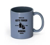 céramique Tasse à café élégante Citations de boxe Quand la vie devient difficile, mettez vos gants de boxe （11oz/320ml） Joli cadeau de Noël Blaugrau
