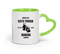 céramique Tasse à café élégante Citations de boxe Quand la vie devient difficile, mettez vos gants de boxe （11oz/320ml） Joli cadeau de Noël Vert