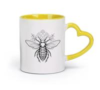 céramique Tasse à café élégante un dessin au trait détaillé d'une abeille aux ailes complexes entourée de fleurs et d'un mandala géométrique （11oz/320ml） Toutes occasions Jaune