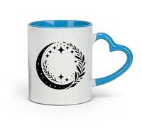 céramique Tasse à café Le motif céleste est un motif circulaire d'un croissant de lune, d'étoiles et de branches （11oz/320ml） Toutes occasions Bleu