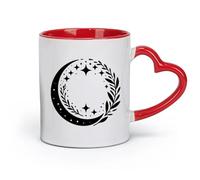 céramique Tasse à café Le motif céleste est un motif circulaire d'un croissant de lune, d'étoiles et de branches （11oz/320ml） Toutes occasions Rouge