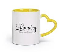 céramique Tasse à café, Lessive Histoire sans fin Buanderie Machine à laver Séchage Maison Lessive Lavage （11oz/320ml） Restaurant, bureau Jaune