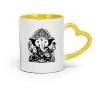 céramique Tasse en céramique un charmant dessin en 2D et au trait de ganapati présentant une silhouette simple （11oz/320ml） Restaurant, bureau Jaune