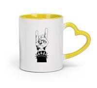 céramique Tasses à anse confortable Tatouage de main de victoire sur un éventail de musique （11oz/320ml） Pour café, flocons d'avoine, thé, facile à nettoyer Jaune