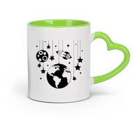 céramique Tasses en grès pour café, thé Planètes, fusées spatiales et étoiles, engins spatiaux （11oz/320ml） Cappuccino, latte macchiato, thé, expresso Vert