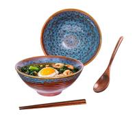 Ceraozmus Bols à ramen en céramique - 20 cm - avec cuillère et baguettes pour soupe ramen Pho Udon - Grands bols à nouilles asiatiques (vernis œil de chat)