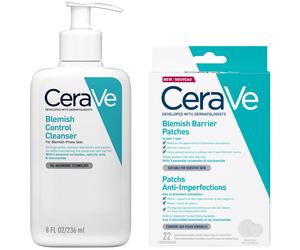 CeraVe Breakout SOS Routine: CeraVe Blemish Control Cleanser Face Wash + Blemish Barrier Patches Pack of 22