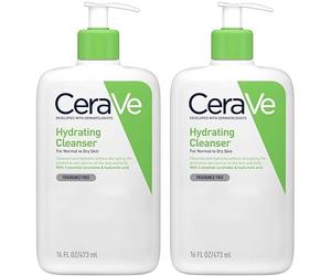 CeraVe Lot de 2 nettoyants hydratants - Avec acide hyaluronique et 3 céramides essentiels - Nettoyant doux pour le visage et le corps pour peaux sensibles normales à sèches 473 ml