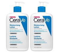 Cerave Lotion hydratante visage et corps pour peaux normales et sèches avec 3 céramides essentiels et acide hyaluronique - 2 flacons de 473 ml chacun