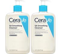 CeraVe SA Lot de 2 nettoyants lissants - Avec acide salicylique, acide hyaluronique et céramides - Nettoyant exfoliant visage et corps pour peaux sèches, rugueuses et bosselées 473 ml
