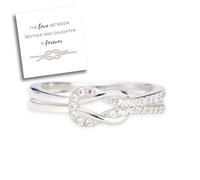 CERAVI Mother & Daughter Square Knot Ring, 925 Sterling Silver Infinity Love Knot Ring for Women Mothers Day Birthday Jewelry Gift, Daughter Birthday Gift from Mom (Silver,Adjustable SZ)