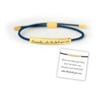 CERAVI Remember Who The F You are Motivational Tube Bracelet, Adjustable Hand Braided Wrap Tube Bracelet, Inspirational Bracelets Jewelry Gifts for Women Girls Best Friend Teen (Blue-Gold)