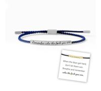 CERAVI Remember Who The F You are Motivational Tube Bracelet, Adjustable Hand Braided Wrap Tube Bracelet, Inspirational Bracelets Jewelry Gifts for Women Girls Best Friend Teen (Blue-Silver)