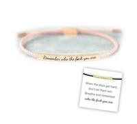 CERAVI Remember Who The F You are Motivational Tube Bracelet, Adjustable Hand Braided Wrap Tube Bracelet, Inspirational Bracelets Jewelry Gifts for Women Girls Best Friend Teen (Pink-Rose Gold)