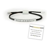 CERAVI Remember Who The F You are Motivational Tube Bracelet, Adjustable Hand Braided Wrap Tube Bracelet, Inspirational Bracelets Jewelry Gifts for Women Girls Best Friend Teen (Black-Silver)