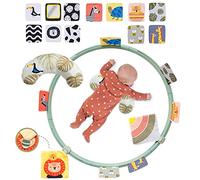 Cerceau d’Activités Évolutif Bébé - Anneau 90 cm avec Jeux Sensoriels, Cartes Contrastées, Miroir, Coussin Tummy Time, Tissu Bruissant - Pliable et Transportable - Dès la Naissance