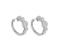 Cerceaux Boucles d'oreilles en argent sterling (925) mesurant 18,5 mm, présentant des détails d'éclipse et une combinaison de pierres de zircone cubique lisses.