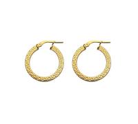 Cerceaux Boucles d'oreilles plates en argent sterling 925 plaqué or, 15 mm de diamètre, motif grec.