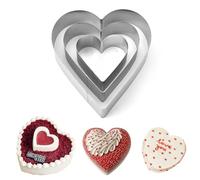 Cercle à Pâtisserie Coeur, 3 Pcs Cercle Patisserie Forme de Coeur Moules à Gâteaux, Inox Moule Entremet Diamètre 10/15/20 cm, Cadre de Cuisson pour Mousse Dessert