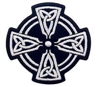 Cercle de croix celtique Brodé à Repasser ou à Coudre Patch, Blanc noir