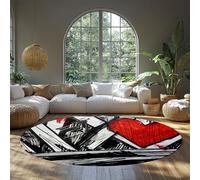 Cercle Enfants Tapis Noir Blanc Rouge Coeur Rond Tapis de Sol Lavable Street Art Circulaire de Sol pour Chambre entrée Salle de Bain Salon Petit antidérapant Jeter Doux Motif Graffiti 135cm