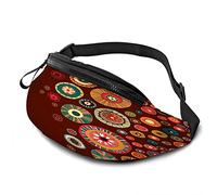 Cercle Floral Casual Taille Sac pour Hommes Femme Abstrait Rayures Fleur Plante Ornement Rouge Noël Durable Fanny Pack Profitez du Sport Randonnée Courir Cyclisme en Plein Air