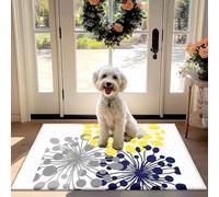 Cercle Floral Motif de Non-Slip Absorbant Porte Mat - Gris Jaune Bleu Design pour Porte d'entrée, Couloir