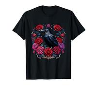 Cercle Mystique Corbeau avec Roses Rouges et Violettes T-Shirt