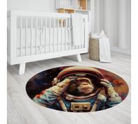 Cercle Tapis Astronaute Singe de l’Espace Extra-atmosphérique Lavable Petits Tapis Ronds pour Chambre à Linge Salon Cuisine Extérieur 90cm