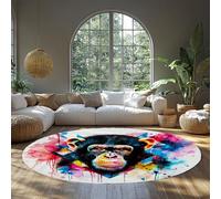 Cercle Tapis Salle de Jeux Coloré Singe Graffiti Tapis de Sol Ronds Lavable Enfants Boho Circulaire pour Chambre Entrée de Bain Salon Petit Antidérapant Jeter Doux Street Art 135cm