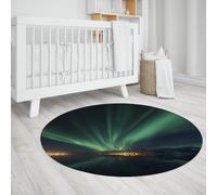 Cercle Vert émeraude Grands Tapis de Salon Lavable Mince Rond Tapis de Cuisine antidérapant Minuit Noir-Bleu Paysage pour Chambre Salon 135cm