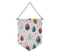Cercles avec éléments de Noël sur fond blanc cintre de bannière murale avec barre télescopique fanion drapeau pour décoration de fête en plein air dernière intervention pour bureau, école