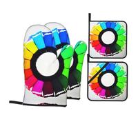 Cercles de crayon colorés. Cet ensemble unique de gants de cuisine et de maniques imprimés est une combinaison attrayante, en polyester résistant à l'eau et en tissu isolant thermique.