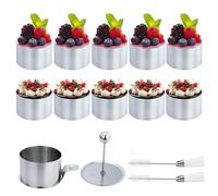 Cercles De Présentation,10 Emporte-Pièces Ronds Avec Poussoir -Acier Inoxydable,Moule à Cake DIY Moule à Gâteau Nourriture Cuisson Présentation Anneaux