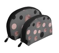 Cercles Noirs élégants en Faux Rose, Trousse de Maquillage Coquille Femme Petit Porte-Monnaie Trousse de Toilette Trousse à cosmétiques 2 pièces