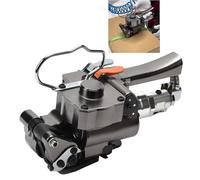 Cercleuse pneumatique, machine de cerclage thermofusible de bandes d'acier PET, largeur/épaisseur en option, pression d'air : 0,5-0,8 MPa, force de serrage : jusqu'à 4 500 N, utilisée en entrepôt.