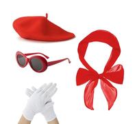 CERCTLA 4pcs années 50 accessoires de déguisement français pour femme, ensemble vintage pour fête rétro, cosplay accessoires à thème français avec béret rouge, écharpe, lunettes soleil, gants