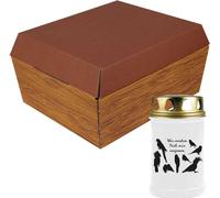 Cercueil animalier taille "M" avec bougie funéraire - Design : bois, bougie : oiseaux