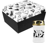 Cercueil animalier taille "M" avec bougie funéraire - Design : coeurs, bougie : oiseaux