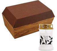 Cercueil animalier taille "S" avec bougie funéraire - Design : bois, bougie : oiseaux