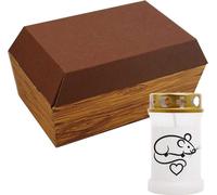 Cercueil animalier taille "S" avec bougie funéraire - Design : bois, bougie : souris