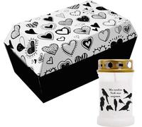 Cercueil animalier taille "S" avec bougie funéraire - Design : coeurs, bougie : oiseaux