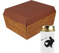 Cercueil pour animaux taille "M" avec bougie funéraire - Design : bois, bougie : lapin