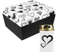 Cercueil pour animaux taille "M" avec bougie funéraire - Design : coeurs, bougie : coeur