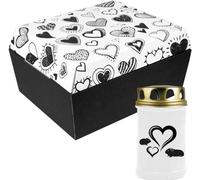 Cercueil pour animaux taille "M" avec bougie funéraire - Design : coeurs, bougie : hamsters & cochons d'Inde