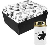 Cercueil pour animaux taille "M" avec bougie funéraire - Design : coeurs, bougie : lapin