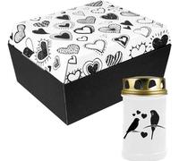 Cercueil pour animaux taille "M" avec bougie funéraire - Design : coeurs, bougie : perruche
