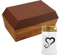 Cercueil pour animaux taille "S" avec bougie funéraire - Design : bois, bougie : coeur